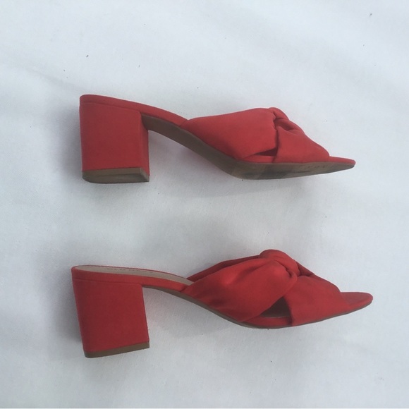 Old Navy Coral Red Mules with Knotted Detail Open Toe Block Heel - Picture 4 of 7